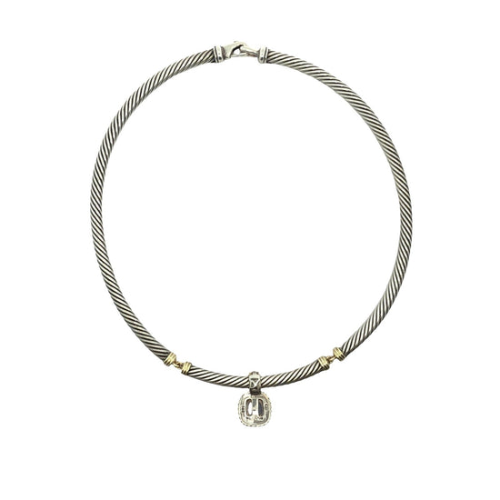 David Yurman Sterling Silver & 14k Twisted Cable Moonstone Pendant Choker3
