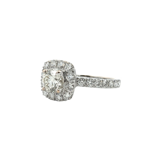 18k White Gold 0.81tcw (1.72cttw) Round-Cut Diamond Cushion Halo Engagement Ring2
