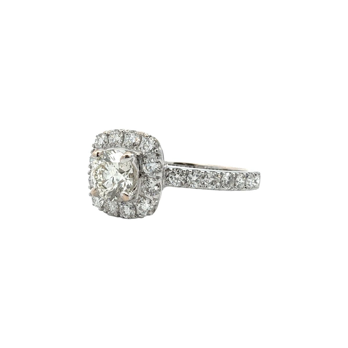 18k White Gold 0.81tcw (1.72cttw) Round-Cut Diamond Cushion Halo Engagement Ring2