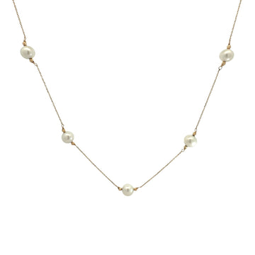 14k Yellow Gold 5 Pearl Station Necklace 17.5"0