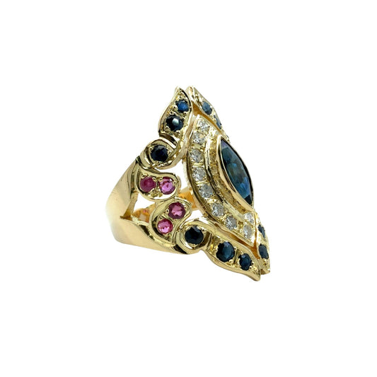 18k Yellow Gold Stamped 1.56cttw Sapphire 0.32cttw Ruby 0.42cttw Diamond Ring1
