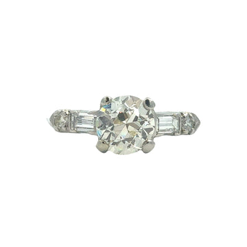 Platinum 1.49ctw(1.11ctw) Euro Cut Diamond Engagement Ring0