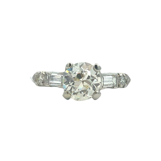 Platinum 1.49ctw(1.11ctw) Euro Cut Diamond Engagement Ring0