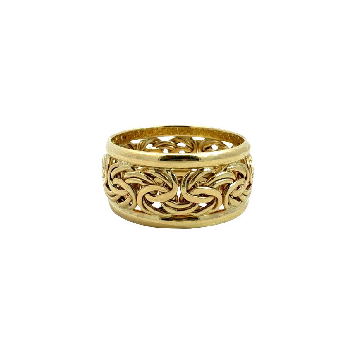 18k Yellow Gold Byzantine Link Wide Band Ring3