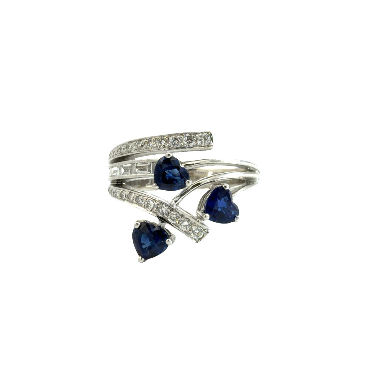 18k White Gold Heart-Shaped 1.45cttw Sapphire & 0.60cttw Diamond Ring Size 6.50
