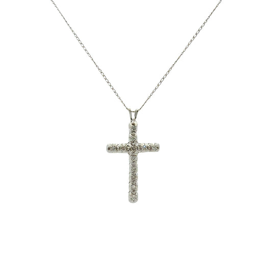 14k White Gold and 0.11cttw Diamond Cross Pendant Necklace0