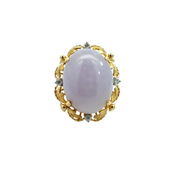 Vintage 14k Yellow Gold 5.82tcw Lavender Jade and 0.12cttw Diamond Cocktail Ring0