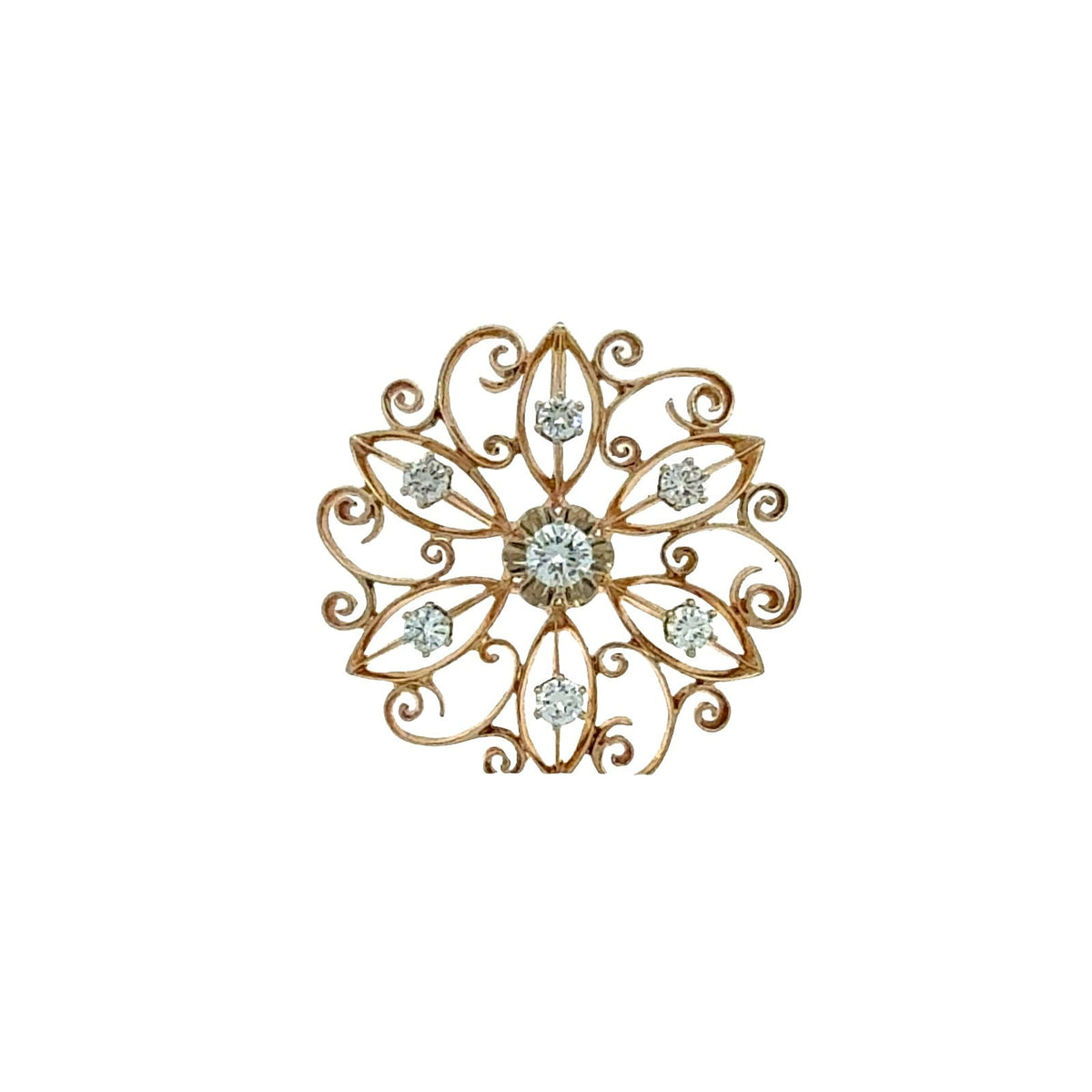 Vintage 14k Yellow Gold 1.37cttw Diamond Scrollwork Pin/Pendant1
