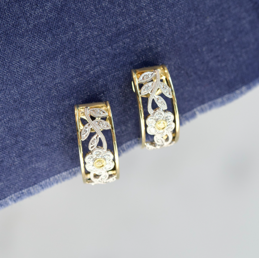Simon G. 18k Two-Tone Gold 0.38cttw Diamond Trellis Hoop Earrings0