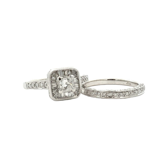 14k White Gold Princess-Cut with Halo 1.31cttw Diamond Engagement Ring Set1