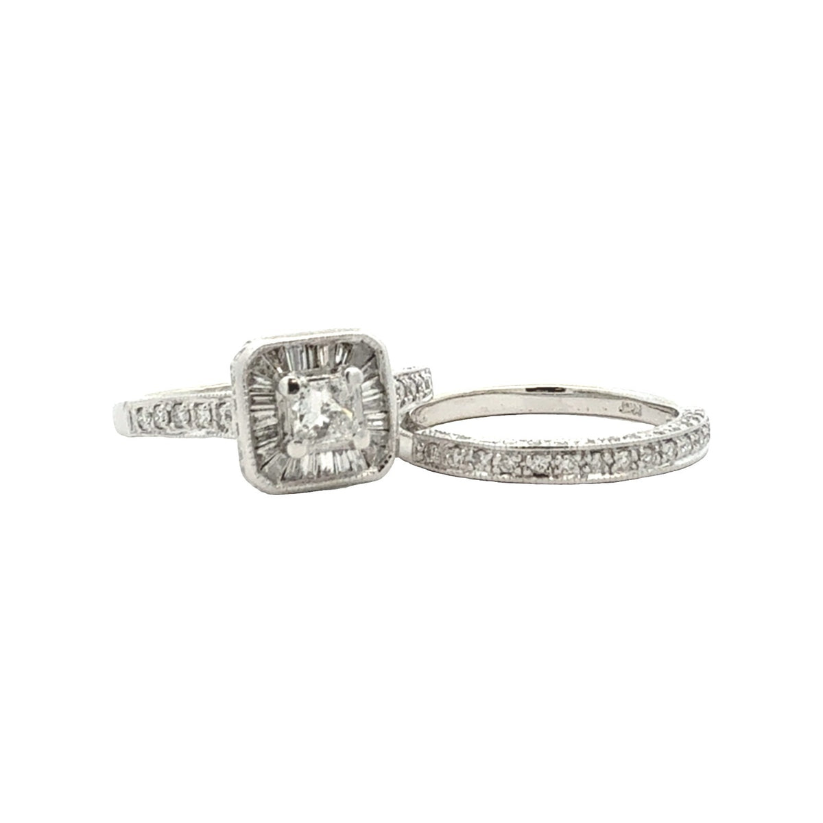 14k White Gold Princess-Cut with Halo 1.31cttw Diamond Engagement Ring Set1