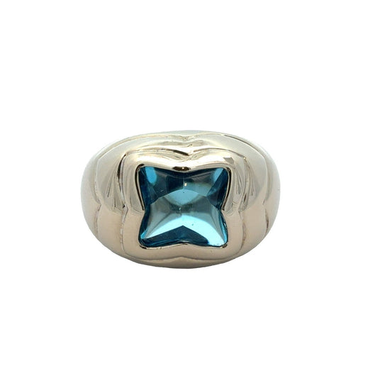 14k White Gold & Topaz Star Shape Dome Ring Size 6.250