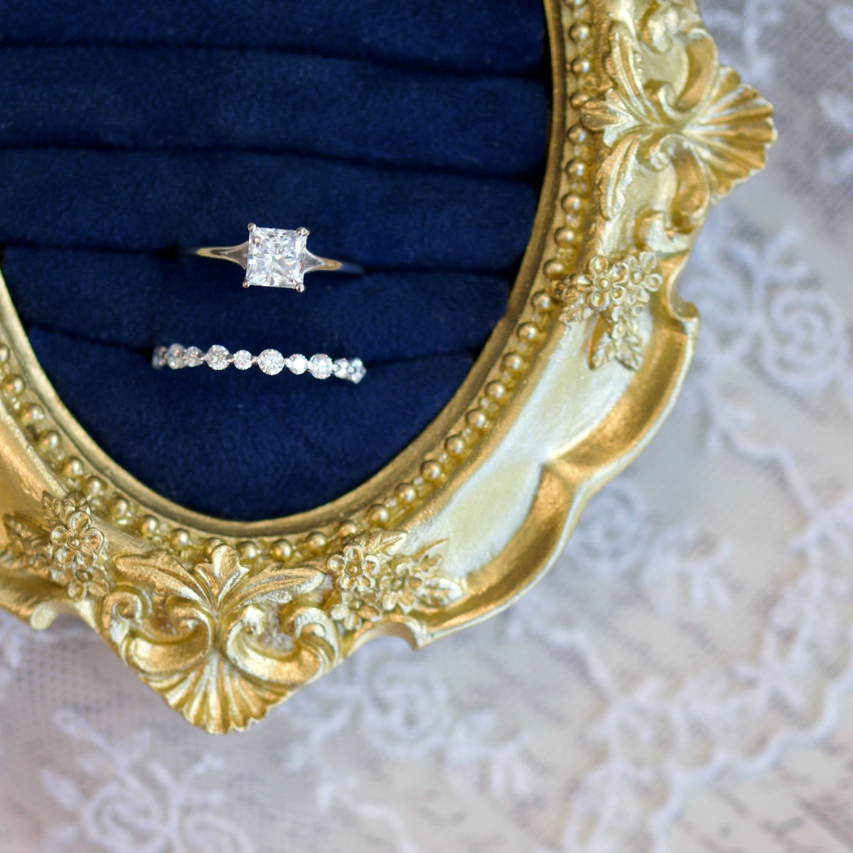 14k White Gold Princess-Cut 2.04cttw Diamond Bridal Set0