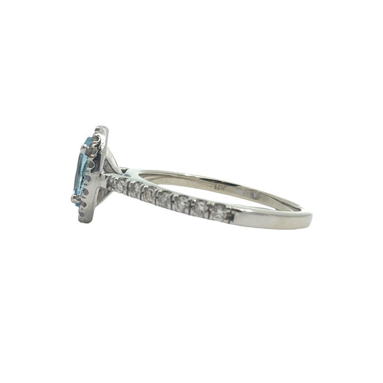 14k White Gold Stamped 0.31ctw Diamond & 0.61ctw Oval Aquamarine Ring5