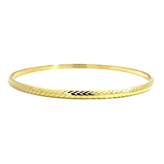 Estate 18k Yellow Gold Etched Chevron Bangle Bracelet 8"0