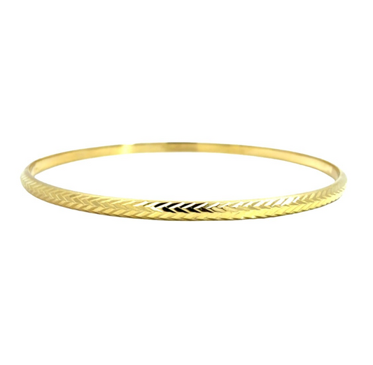 Estate 18k Yellow Gold Etched Chevron Bangle Bracelet 8"0