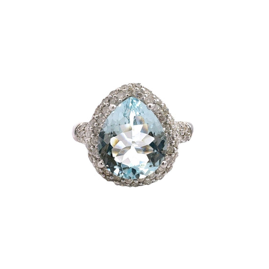 Le Vian 14k White Gold 3.60tcw Aquamarine 1.73cttw Diamond Halo Cocktail Ring0