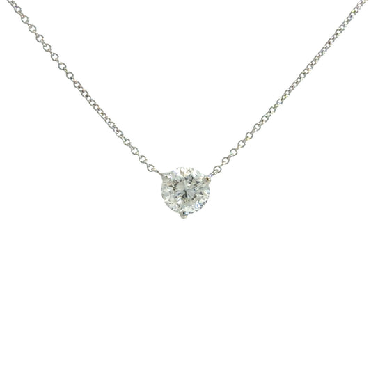 14k White Gold 0.80tcw Diamond Solitaire Pendant Necklace0