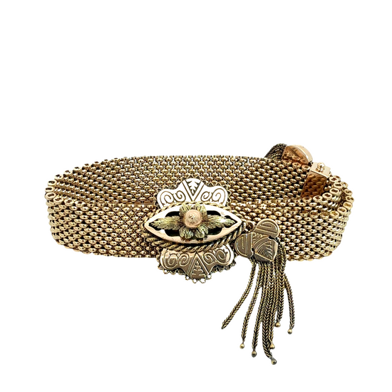 Antique Victorian 14k Yellow Gold Mesh Slide Bracelet1