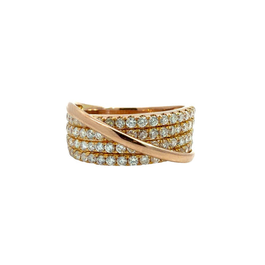 18k Rose Gold 1.47cttw Pave Diamond Crossover Band Ring Size 70