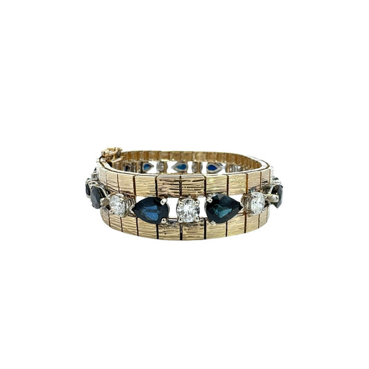 Vintage 13k Yellow Gold 14.36cttw Sapphire 4.77cttw Diamond Textured Bracelet1