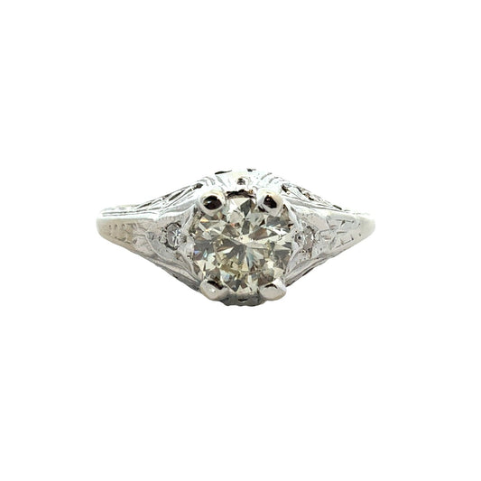 Vintage 14k White Gold Euro Cut 0.48ctw Diamond Engagement RIng Size 5.50