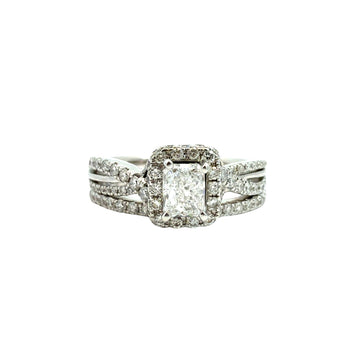 Neil Lane 14k White Gold 1.37cttw Radiant Diamond Halo Engagement Ring & AM Band0