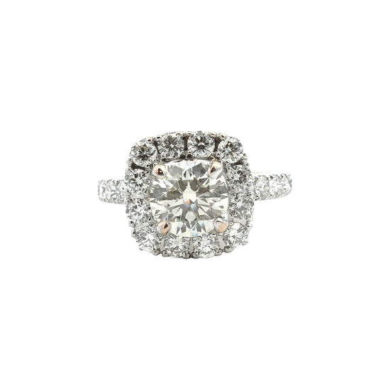 18k White Gold 0.81tcw (1.72cttw) Round-Cut Diamond Cushion Halo Engagement Ring1
