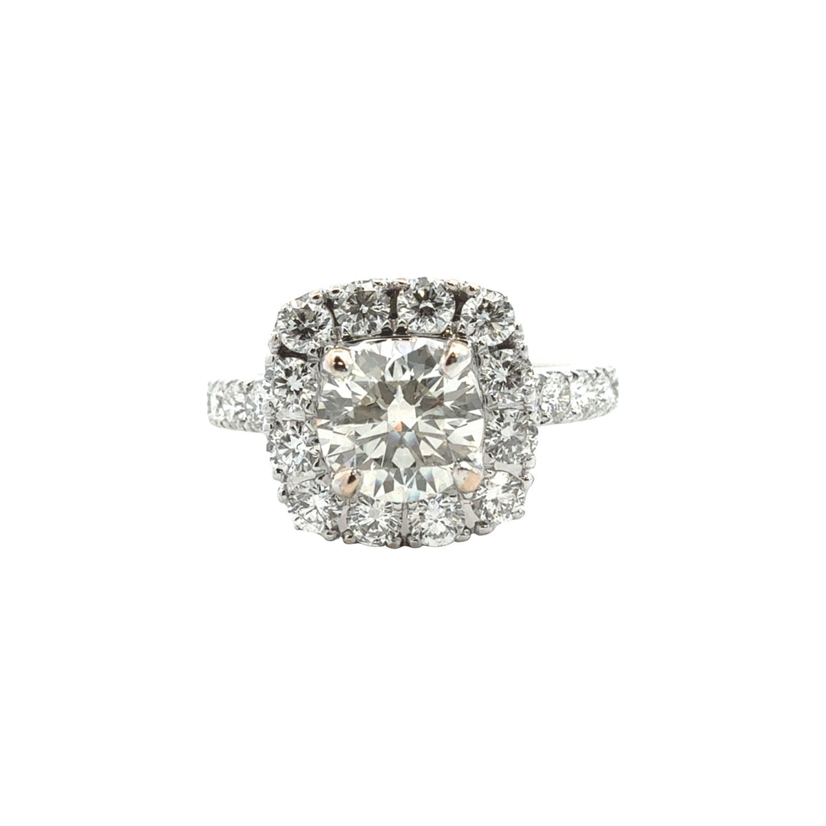 18k White Gold 0.81tcw (1.72cttw) Round-Cut Diamond Cushion Halo Engagement Ring1