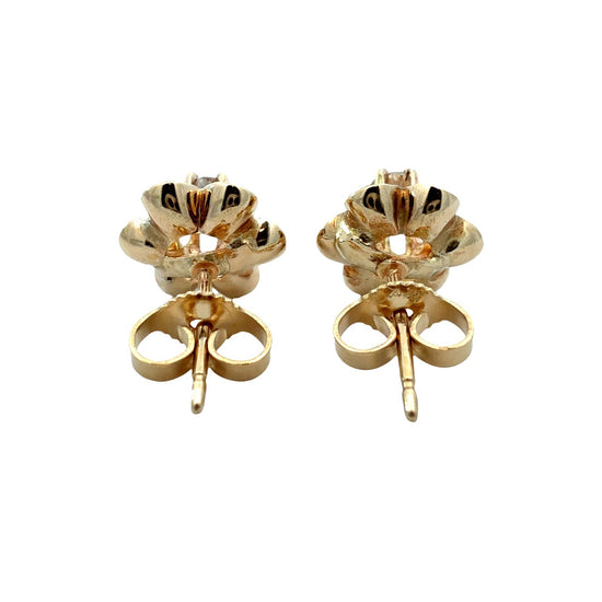Vintage 14k Yellow Gold and 0.31cttw Diamond Floral Buttercup Stud Earrings3