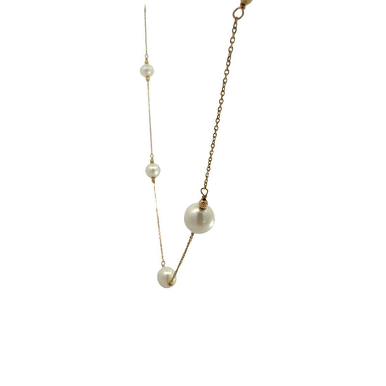 14k Yellow Gold 5 Pearl Station Necklace 17.5"2