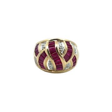 Vintage 14k Yellow Gold 0.03cttw Diamond and 0.82cttw Ruby Dome Cocktail Ring0