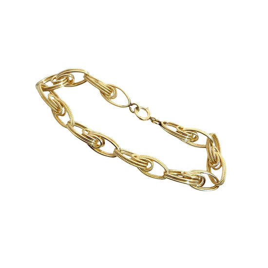 14k Yellow Gold Stamped Alternating Textured & Polished Oval Link Bracelet 7"2