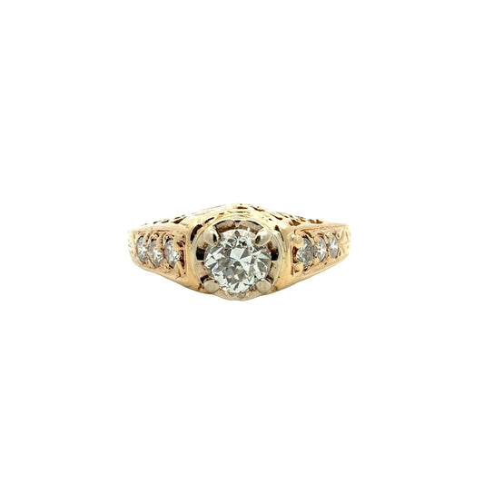 Vintage 14k Yellow Gold Euro-Cut 0.76cttw Diamond Filigree Engagement Ring1