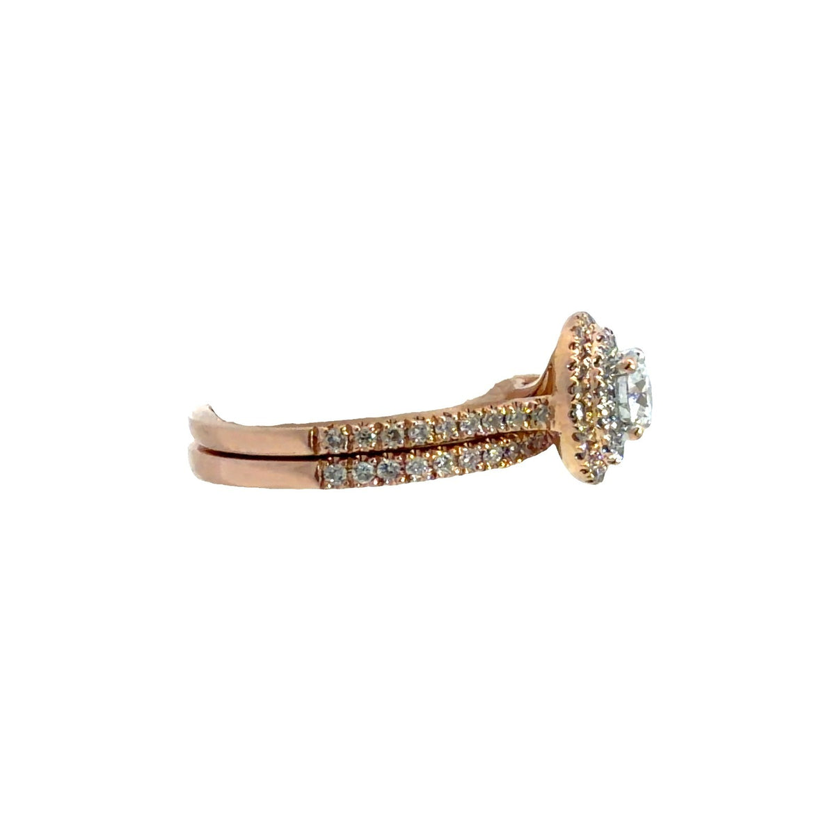 14k Rose Gold Celebration Grand Double Halo 0.88cttw Diamond Bridal Set Size 5.53