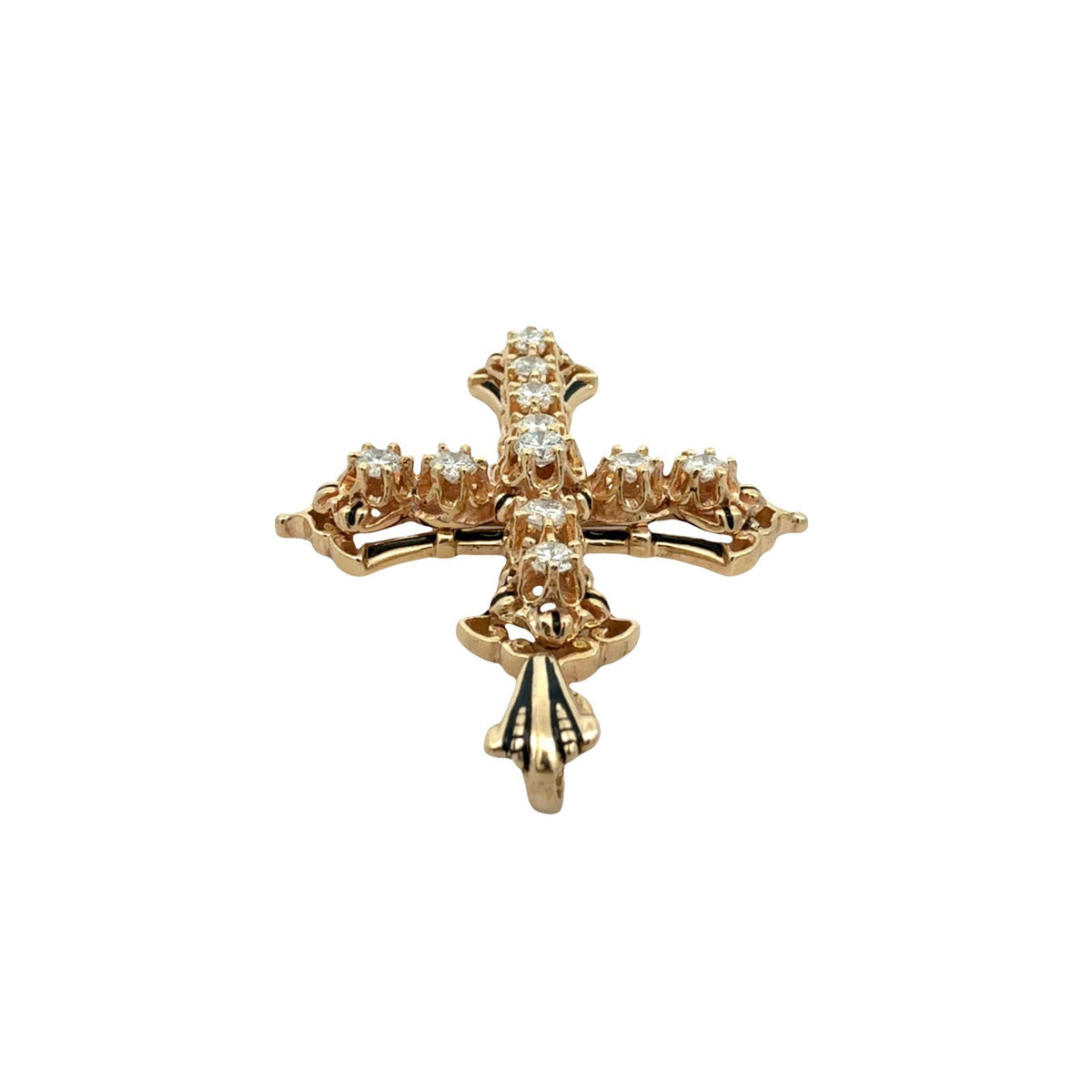 14k Yellow Gold 1.82cttw Diamond and Enamel Ornate Cross Pendant3