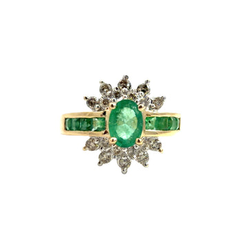 14k Yellow Gold 0.75cttw Emerald & 0.38cttw Diamond Starburst Halo Cocktail Ring0