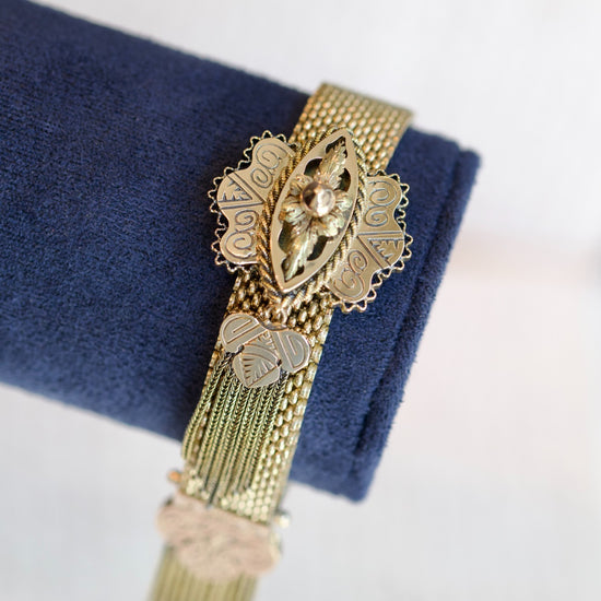 Antique Victorian 14k Yellow Gold Mesh Slide Bracelet0
