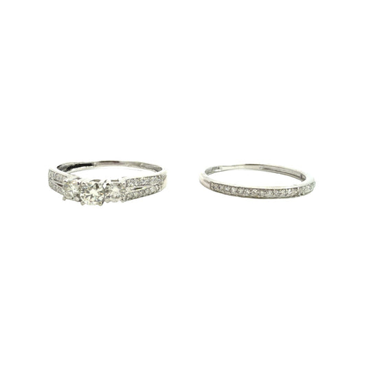 14k White Gold & 0.28cttw Diamond Bridal Ring Set Size 5.5 & 61