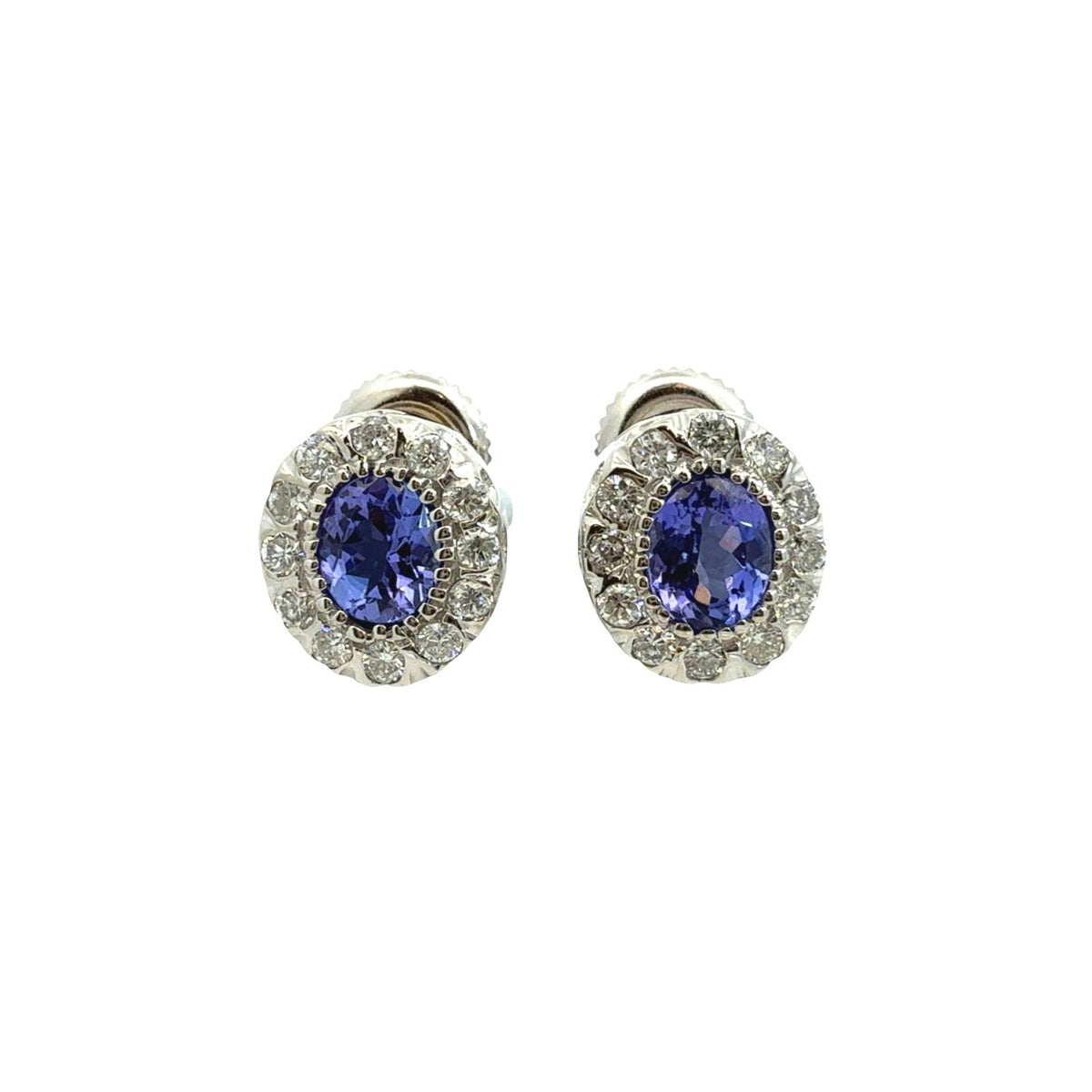 14k White Gold 0.86cttw Oval Tanzanite & 0.30cttw Diamond Halo Stud Earrings0