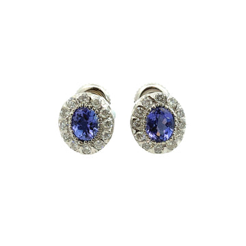 14k White Gold 0.86cttw Oval Tanzanite & 0.30cttw Diamond Halo Stud Earrings0