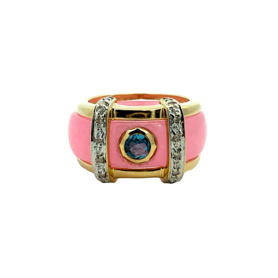 Vintage 14k Yellow Gold 0.07cttw Diamond and Interchangeable Jade Ring Set9