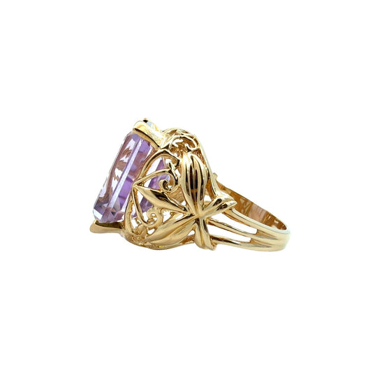 JCR Vintage 14k Yellow Gold Emerald-Cut 11.70tcw Amethyst Cocktail Ring 6.752