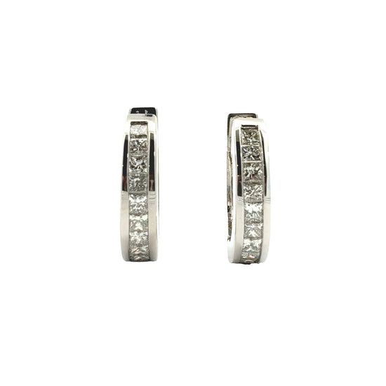 14k White Gold Channel-Set 0.72cttw Princess Cut Diamond Huggie Hoop Earrings0