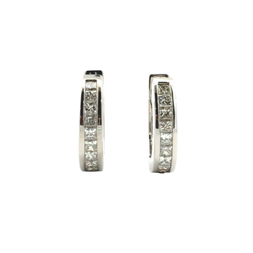 14k White Gold Channel-Set 0.72cttw Princess Cut Diamond Huggie Hoop Earrings0