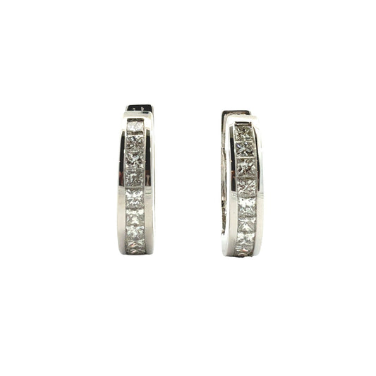 14k White Gold Channel-Set 0.72cttw Princess Cut Diamond Huggie Hoop Earrings0