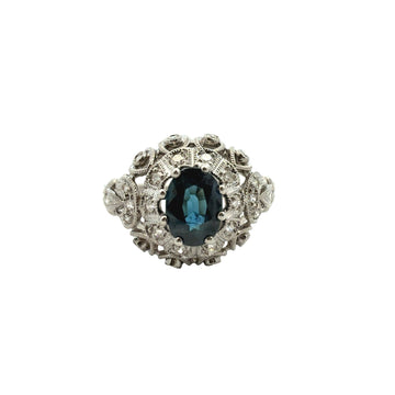 Vintage 14k White Gold 1.07tcw Sapphire and 0.26cttw Diamond Filigree Ring0