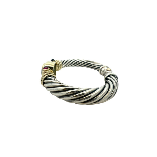 David Yurman Sterling Silver Two Tone Blue Topaz and Garnet Hinged Bangle5