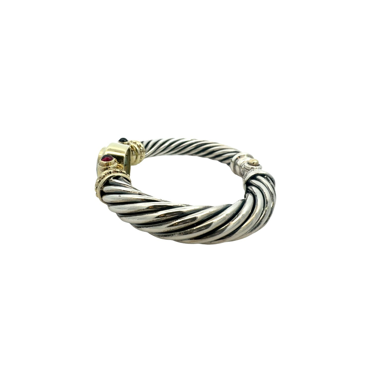 David Yurman Sterling Silver Two Tone Blue Topaz and Garnet Hinged Bangle5