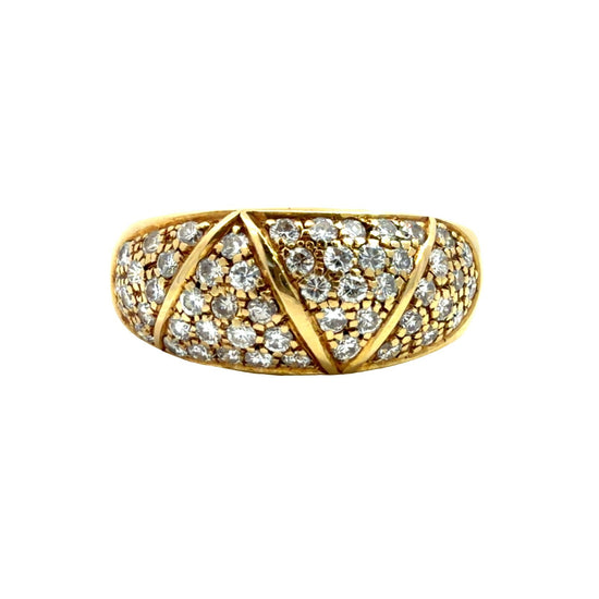 Stamped 18k Yellow Gold Dome Ring with Pavé Set 0.91ctw Diamonds Size 8.50